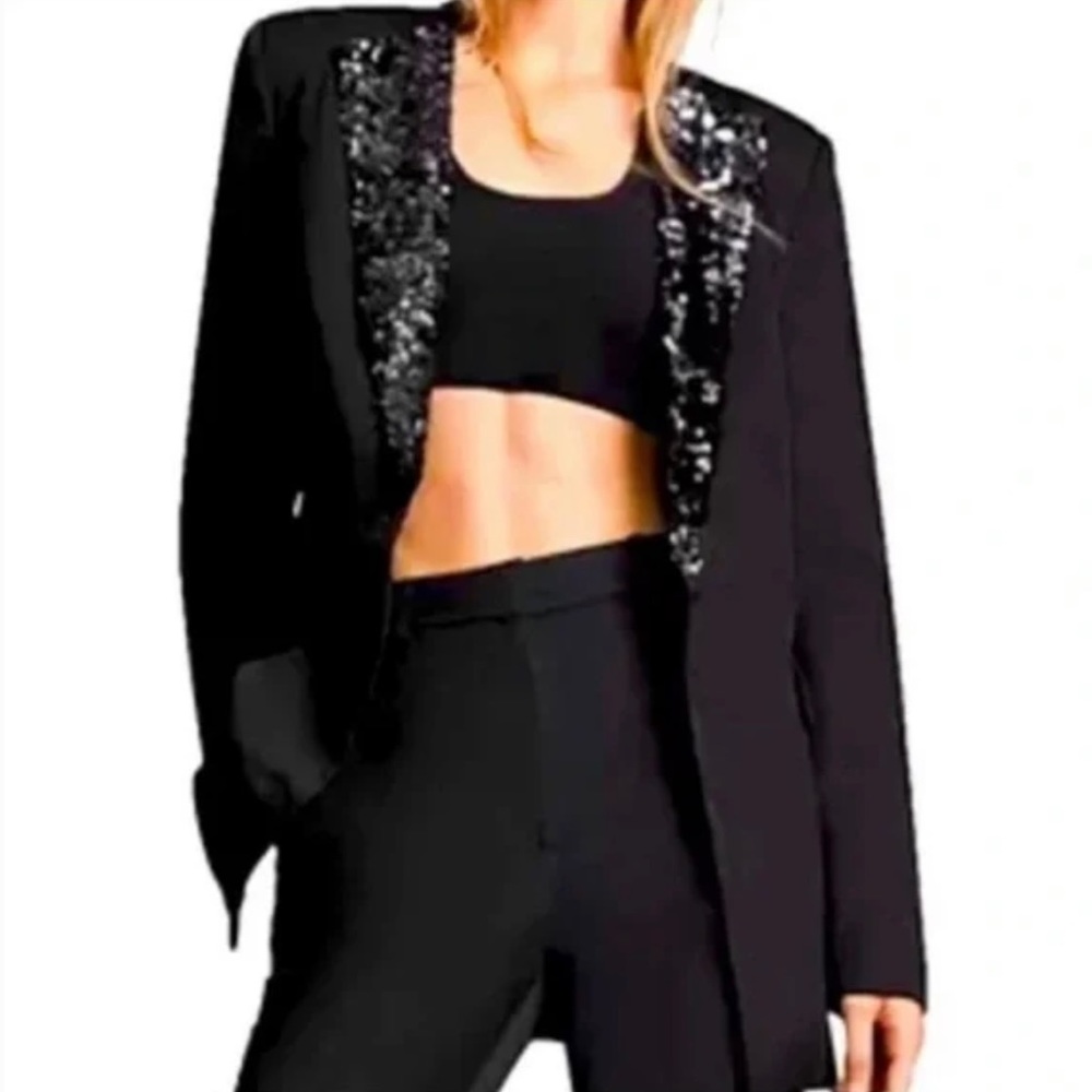 Adrianna Papell Sequined Lapel Tuxedo Blazer Sz S NWT